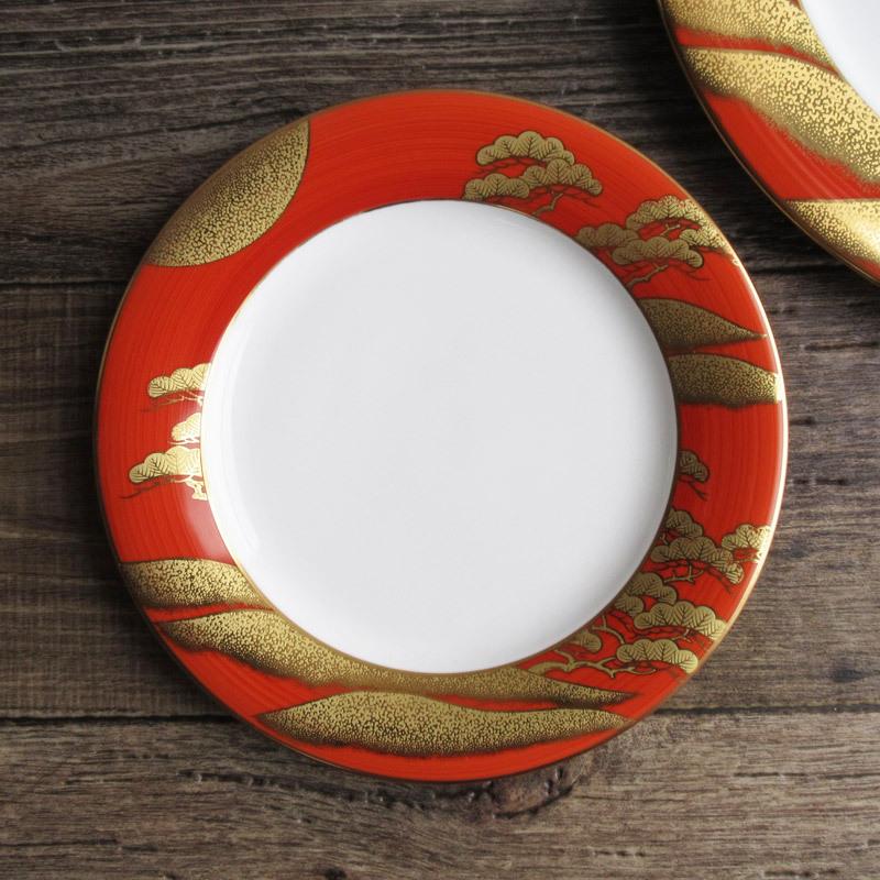 プレート 19.8cm 朱巻 松 金色 お正月 丸皿 金彩 ハレの日 おせち料理