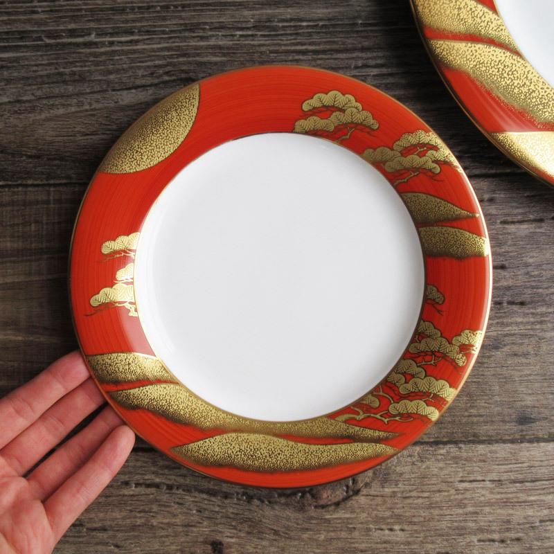 プレート 19.8cm 朱巻 松 金色 お正月 丸皿 金彩 ハレの日 おせち料理