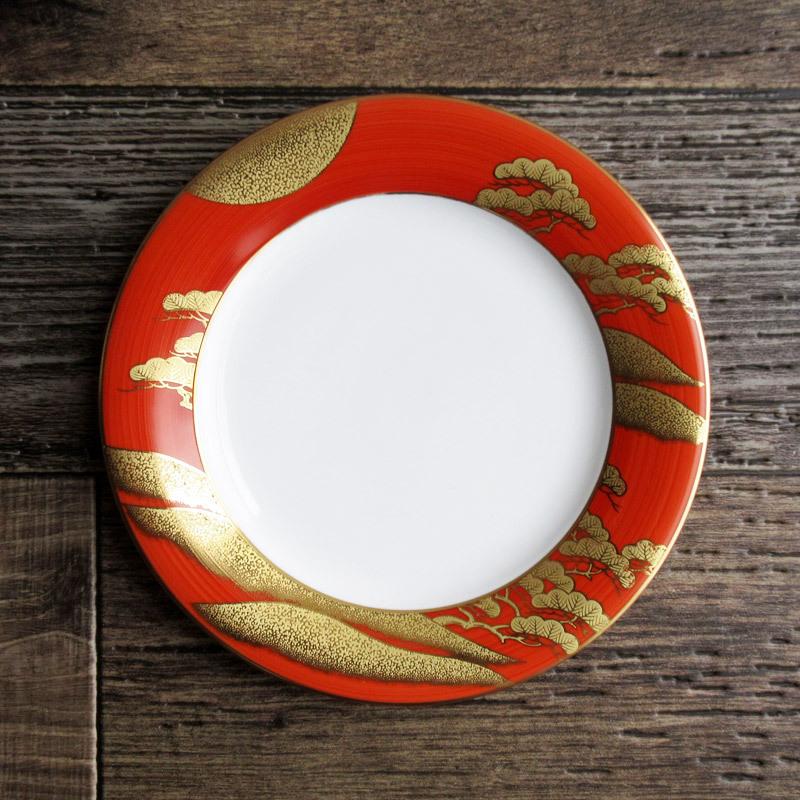 プレート 19.8cm 朱巻 松 金色 お正月 丸皿 金彩 ハレの日 おせち料理