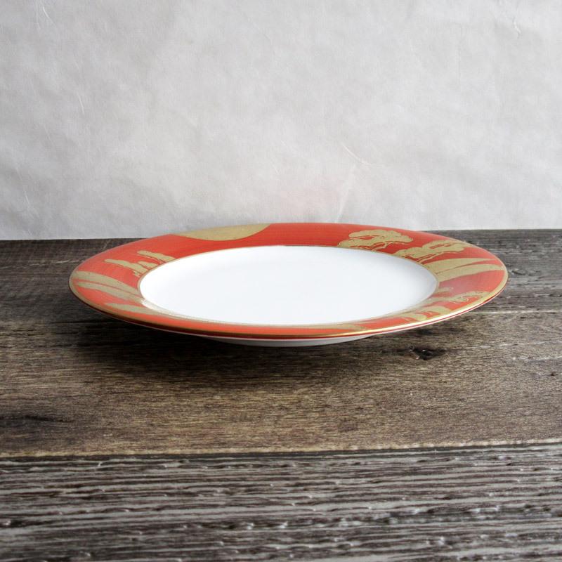 プレート 19.8cm 朱巻 松 金色 お正月 丸皿 金彩 ハレの日 おせち料理