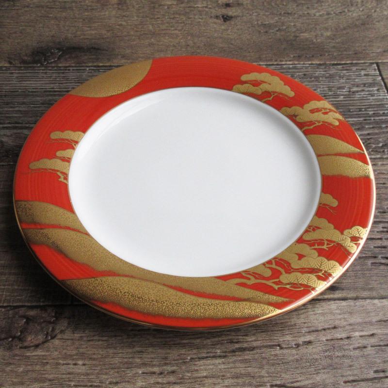 皿 プレート 和食器 27.5cm 朱巻 松 金色 お正月 丸皿 金彩 ハレの日