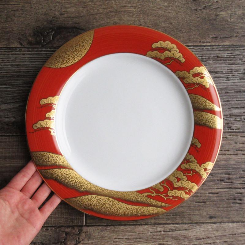 皿 プレート 和食器 27.5cm 朱巻 松 金色 お正月 丸皿 金彩 ハレの日