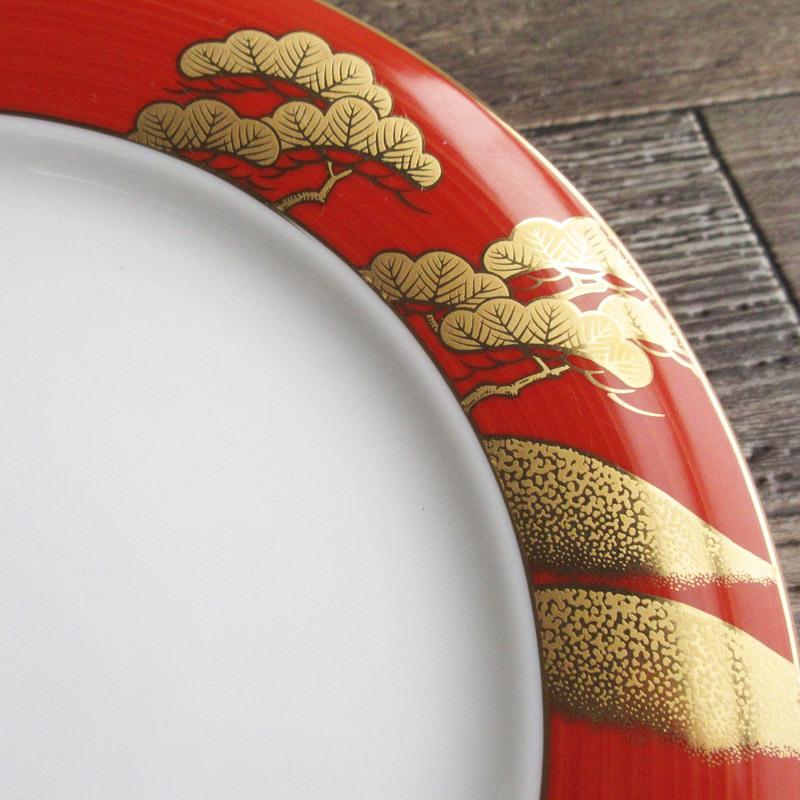 皿 プレート 和食器 27.5cm 朱巻 松 金色 お正月 丸皿 金彩 ハレの日