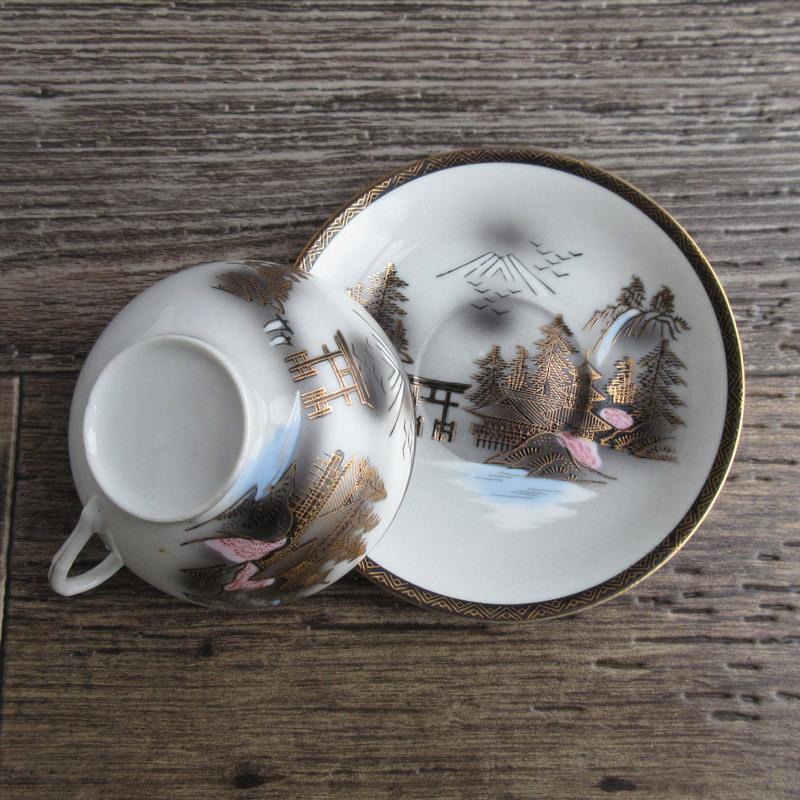 アンティーク 芸者透かし絵入り ティーカップセット エッグシェル