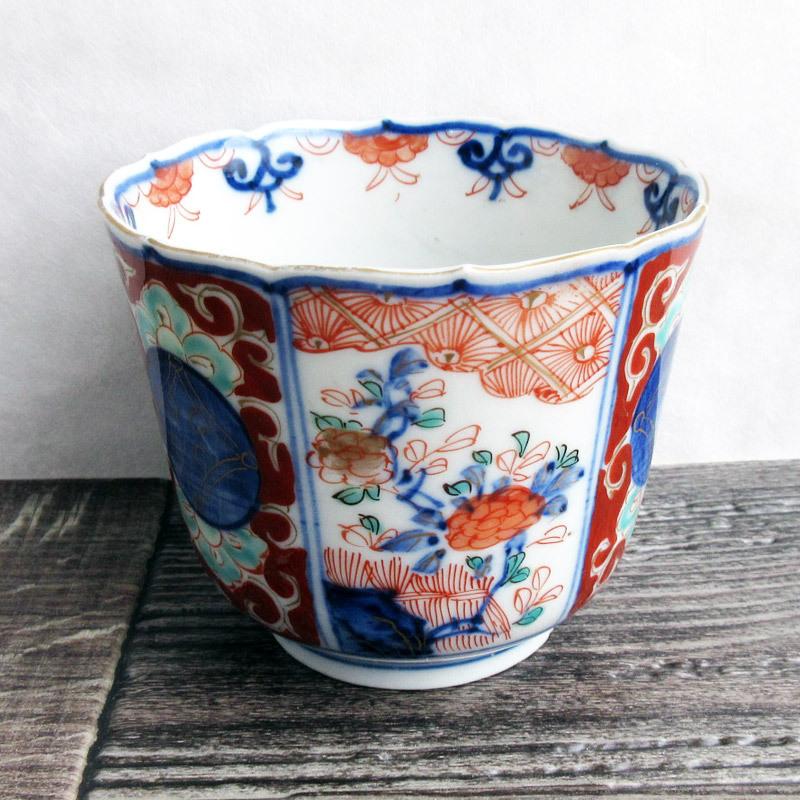 405円 買物 色絵 輪花型椀 生活骨董品 金線 間取り 和食器 お好み碗 湯飲みにもなる 美濃焼 おしゃれ 花柄 アンティーク食器 煮物