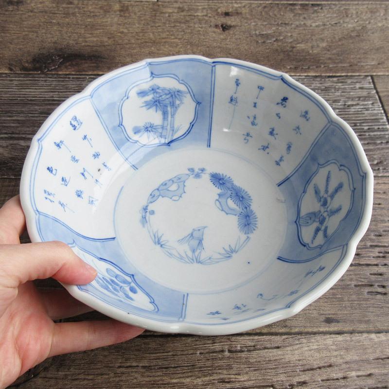 染付花口皿5点②　福禄図　漢詩文添　送料込み1220 染付花口皿5点② 福禄図 漢詩文添 送料込み