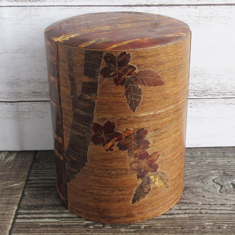 桜皮茶筒 / 平茶筒 保存容器 お茶っ葉入れ 桜の皮 桜皮細工 平筒 桜の