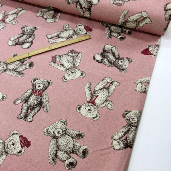 ハーフリネンキャンバス生地（CR8888）クマぬいぐるみ柄プリント　生地巾110cm   数量1（50cm）490円  日本製 |  | 12
