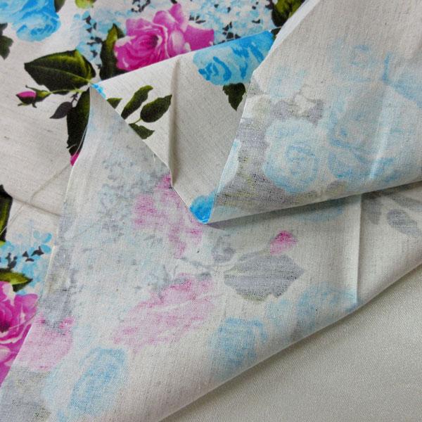 コットンリネン生地（YAS298）花柄プリント（ブルー）  生地巾108cm 数量1（50cm）295円  MADE in JAPAN    *1.5mまで送料250円/ネコポス便可* |  | 03