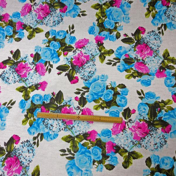 コットンリネン生地（YAS298）花柄プリント（ブルー）  生地巾108cm 数量1（50cm）295円  MADE in JAPAN    *1.5mまで送料250円/ネコポス便可* |  | 04