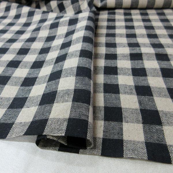 先染ハーフリネン（5545-14）ギンガムチェック（黒 x 生成）　生地巾110cm 数量1（50cm）450円  【特価商品】 |  | 03