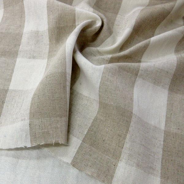 先染ハーフリネン（5545-13）チェック柄大（生成 x ベージュ）　生地巾110cm 数量1（50cm）450円  【特価商品】 |  | 02