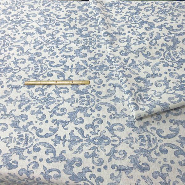 インテリアテーブルクロス生地（YINTE-1）裏ゴム引き/オフ白 x ブルー　生地巾150cm  数量1（50cm）295円（プライス商品） |  | 06