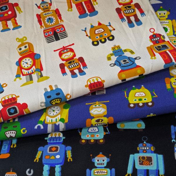 【特価商品】綿オックスフォード生地（850578-1）キッズpt （レトロロボット） 112cm巾　数量1（50cm）295円   MADE in JAPAN | 