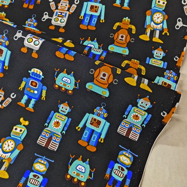 【特価商品】綿オックスフォード生地（850578-1）キッズpt （レトロロボット） 112cm巾　数量1（50cm）295円   MADE in JAPAN |  | 16