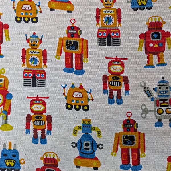 【特価商品】綿オックスフォード生地（850578-1）キッズpt （レトロロボット） 112cm巾　数量1（50cm）295円   MADE in JAPAN |  | 01
