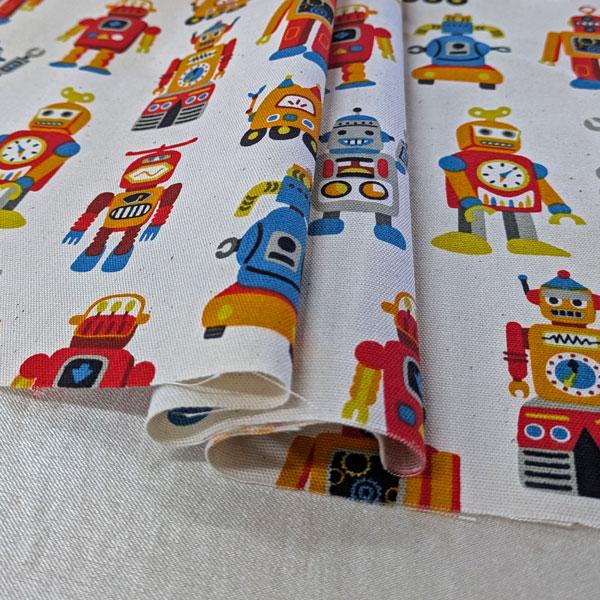 【特価商品】綿オックスフォード生地（850578-1）キッズpt （レトロロボット） 112cm巾　数量1（50cm）295円   MADE in JAPAN |  | 07