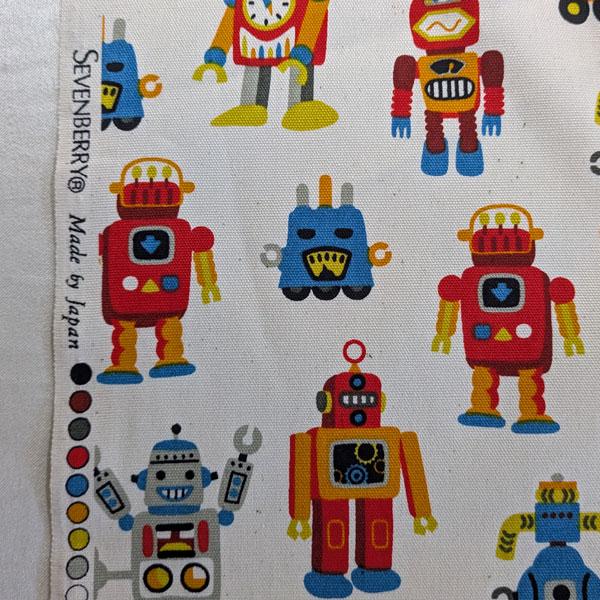 【特価商品】綿オックスフォード生地（850578-1）キッズpt （レトロロボット） 112cm巾　数量1（50cm）295円   MADE in JAPAN |  | 08