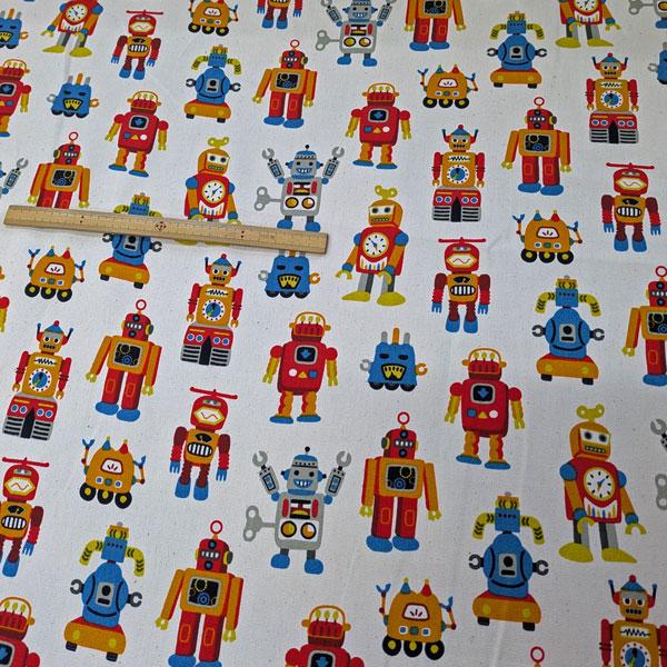 【特価商品】綿オックスフォード生地（850578-1）キッズpt （レトロロボット） 112cm巾　数量1（50cm）295円   MADE in JAPAN |  | 10