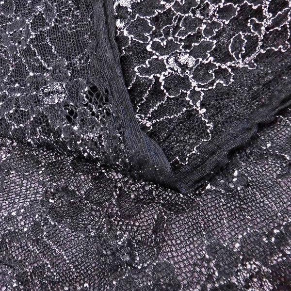 レースニット（YRN209）花柄/ブラック 生地巾110cm 数量1（50cm）240円 