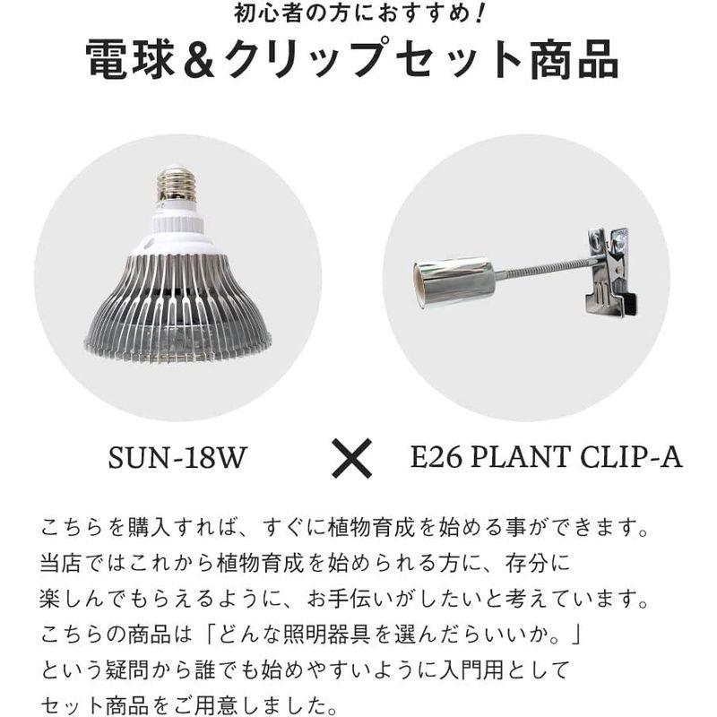 植物育成LED　SUN-18W×E26　PLANT　CLIP-A　セット販売