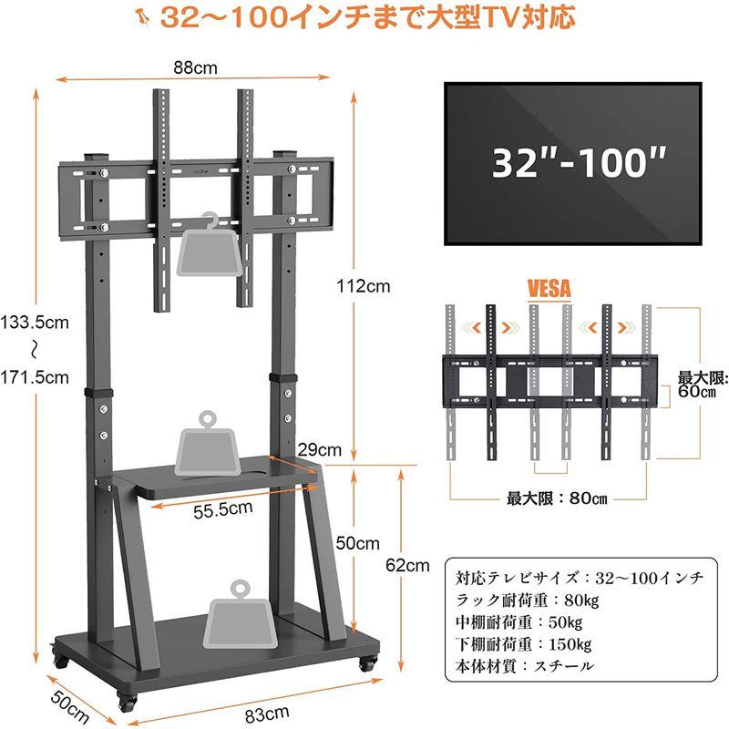 【新品】 UNHO テレビスタンド キャスター付き 32?100インチ テレビ台 大型テレビ 壁寄せスタンド ハイタイプ 耐荷重80? 高さ調整 モニ 【U2243998467】(13315円)