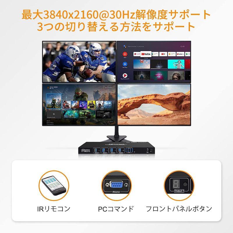 TESmart　HDMI　マトリックス　4x4　4K@30Hz　切り替え器　HDMI　4PC4ディスプレイ用　4入力4出力　分配器　HDMI