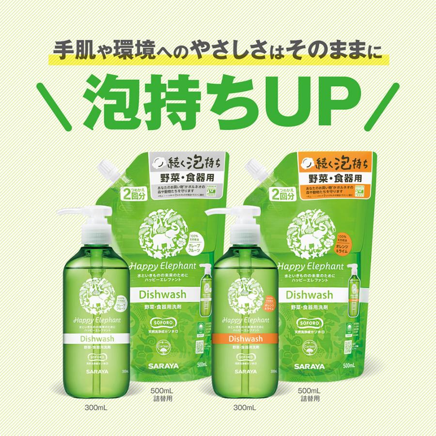 台所洗剤 ハッピーエレファント 野菜・食器用洗剤 オレンジ＆ライム 300mL - サラヤ公式｜saraya-cs｜05