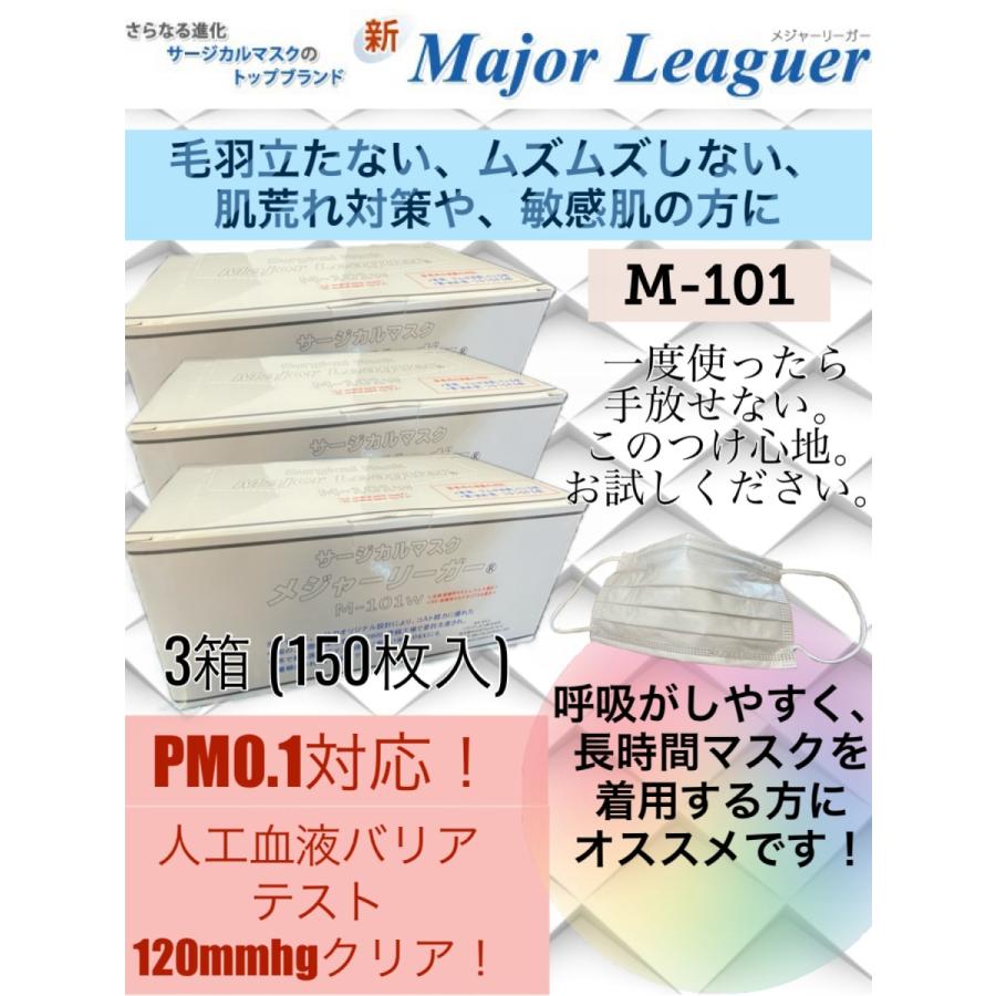 Major-Leaguer サージカルマスク 50枚入りM-101B-CASE メジャーリーガー マスク 正規品 M-101ホワイト50枚入り 3箱 : 除菌