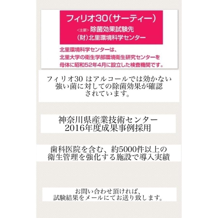 除菌スプレー 日本製 アルコール消毒 では除菌できないウイルスも対策 弱酸性次亜塩素酸水 フィリオ30 400cc｜saree-giene2｜09