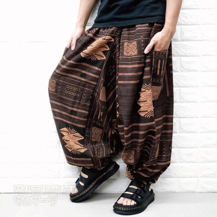 【新品】サルエルパンツ　タイパンツ　男女兼用　D柄ダークブラウン　F66-8 新品】サルエルパンツ タイパンツ 男女兼用 D柄ダークブラウン F66-8