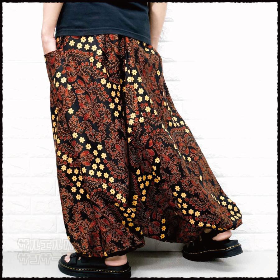 【新品】サルエルパンツ　タイパンツ　男女兼用　D柄ダークブラウン　F66-8 新品】サルエルパンツ タイパンツ 男女兼用 D柄ダークブラウン