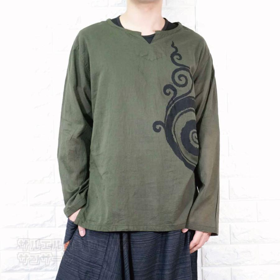 エスニック Tシャツ 長袖 クルタシャツ トップス メンズ レディース