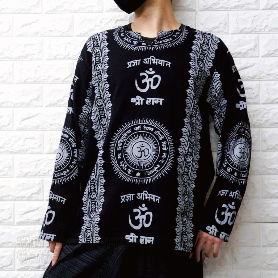 GODSPEED NEW YORK / 長袖Tシャツ/S/コットン/BLK/総柄 エスニック Tシャツ 長袖 クルタシャツ トップス メンズ レディース