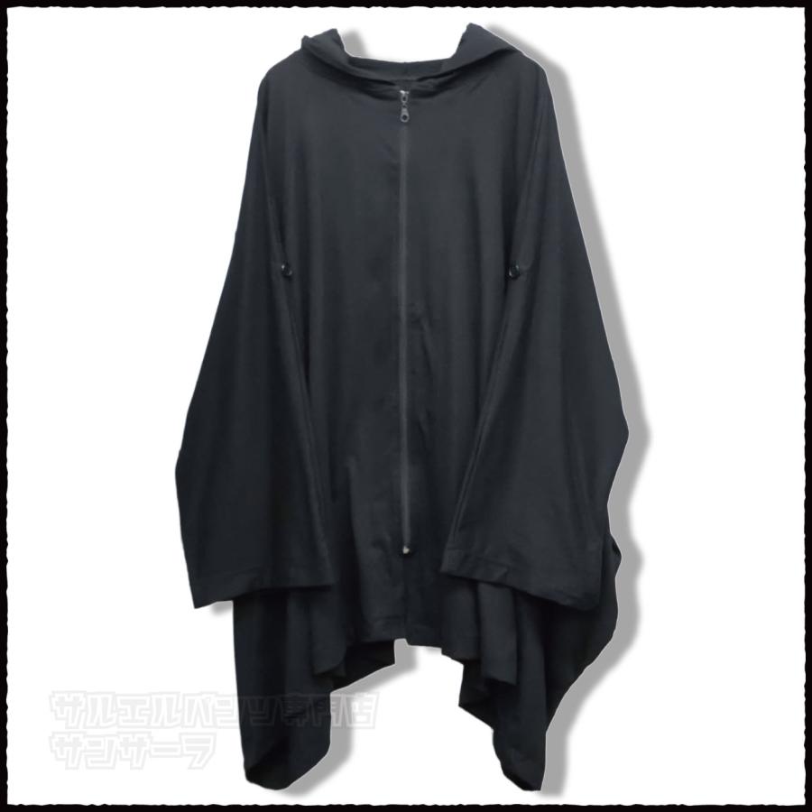 変形 ポンチョ パーカー メンズ レディース 黒 フード付き ジップ