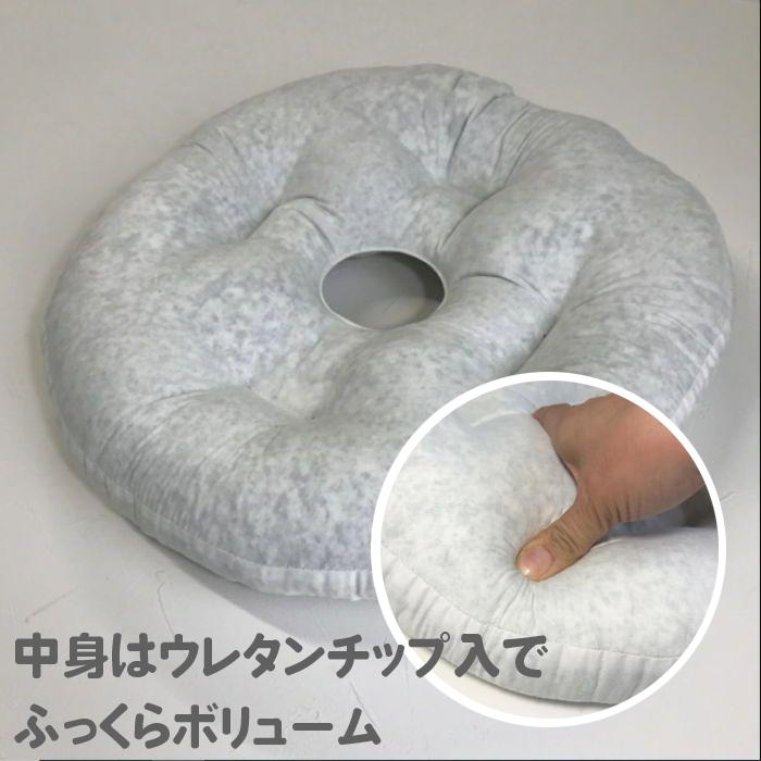 国産ドーナツ型円座クッション コラム グレー色 38cm丸x7cm ソフト