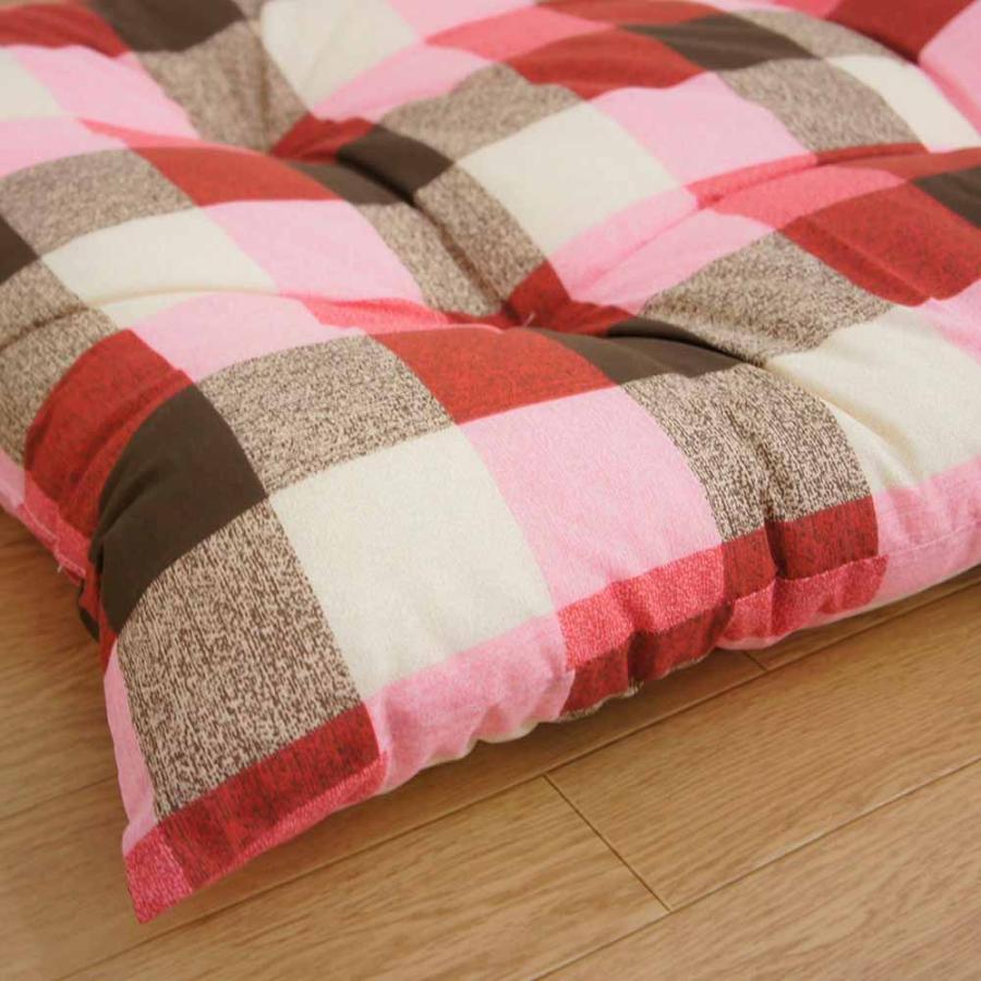 国産わた入れふっくらボリューム長座布団 チェック柄 レッド色 約