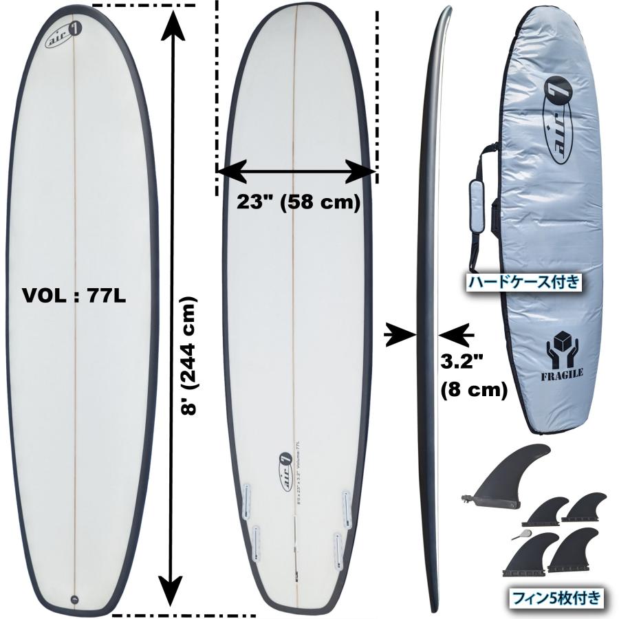 244cm カーボン ロングボード 8ft x 23in surfboard ハードケース付き 5枚フィン付き サーフボード セット (8ft x 23in x 3.2 in) Vol. 77L｜sarutek｜02