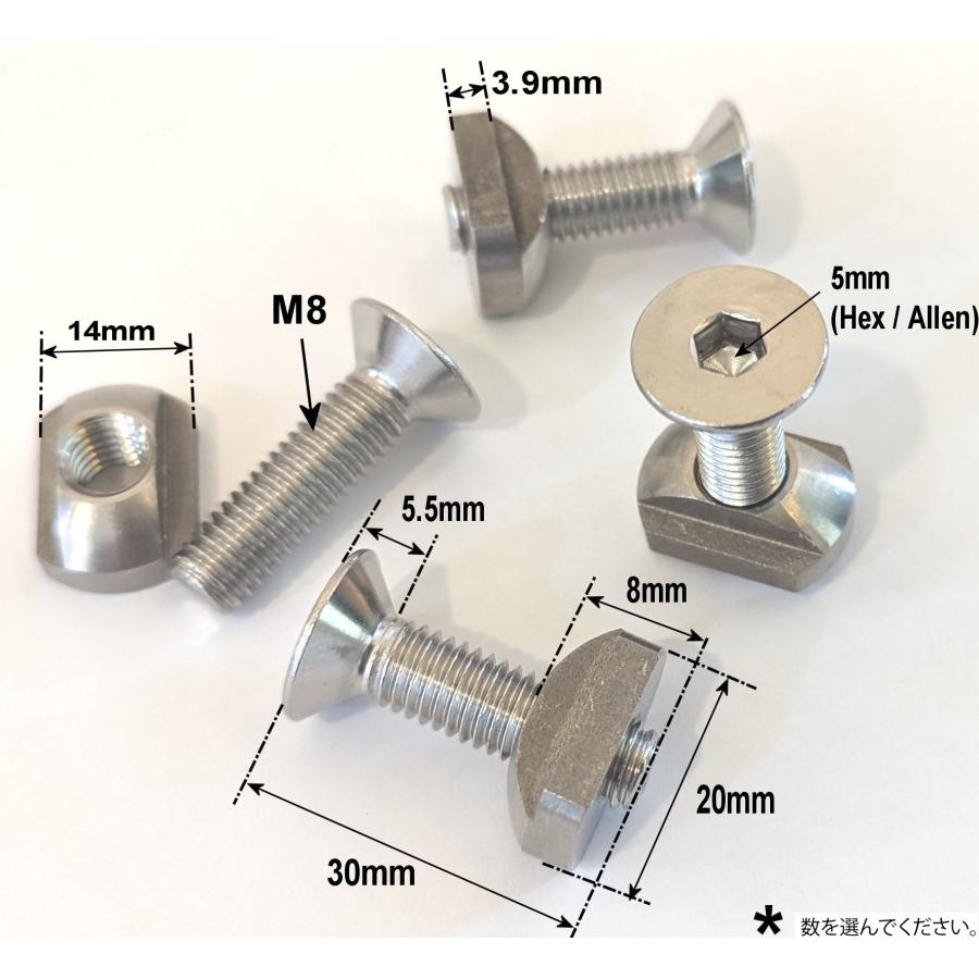 4個 SS316 ステンレス製 フォイル用 ウィングフォイル 14mm ナットと