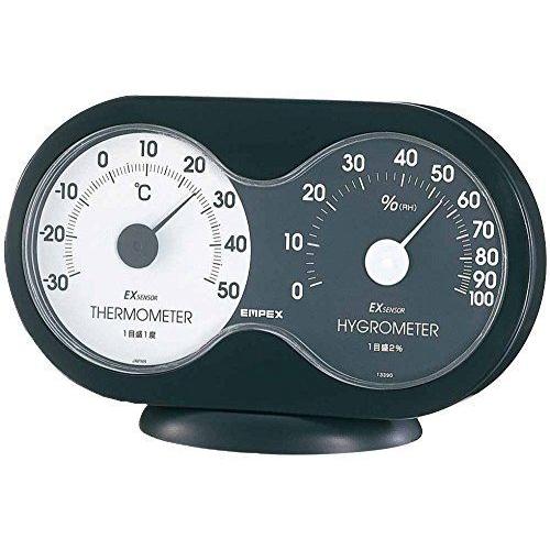 エンペックス気象計 温度計 湿度計 H9.4×W15×D3.5cm 与え ブラック 約 雑誌で紹介された