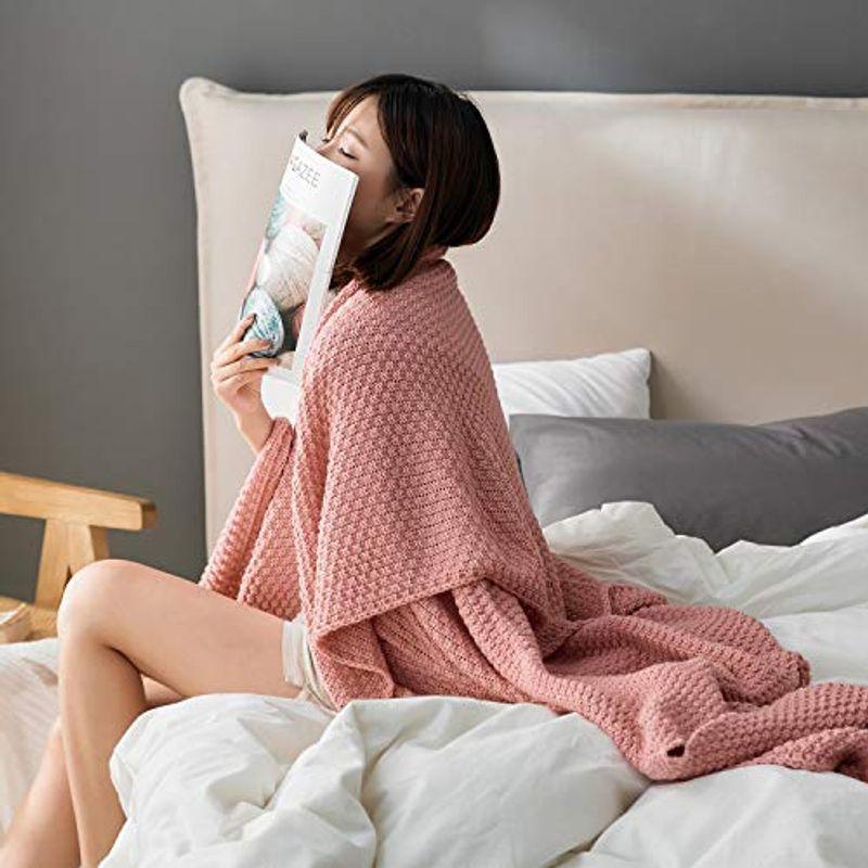 127cm 152cm Eピンク おしゃれ かわいい シングル ニット ハーフケット ピンク ブランケット 冬 北欧 厚手 暖かい 毛布 洗える 膝掛け 品質検査済 ピンク