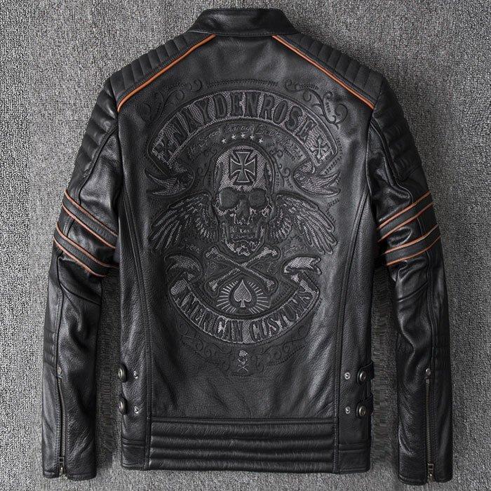 メンズファッション パターン 男装 ハレ 真皮の皮の服 身を修める 襟を立てる ジャケット どくろ 刺繍 ショートコート 4kguwazotx Www Boulevardrestaurants Com