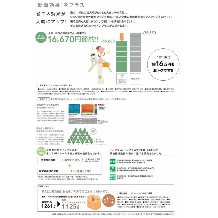 LIXIL インプラス テラスドア 高断熱複層ガラス W〜500 H〜1000 LowE樹脂サッシ 窓 リフォーム DIY 断熱 騒音 結露_6
