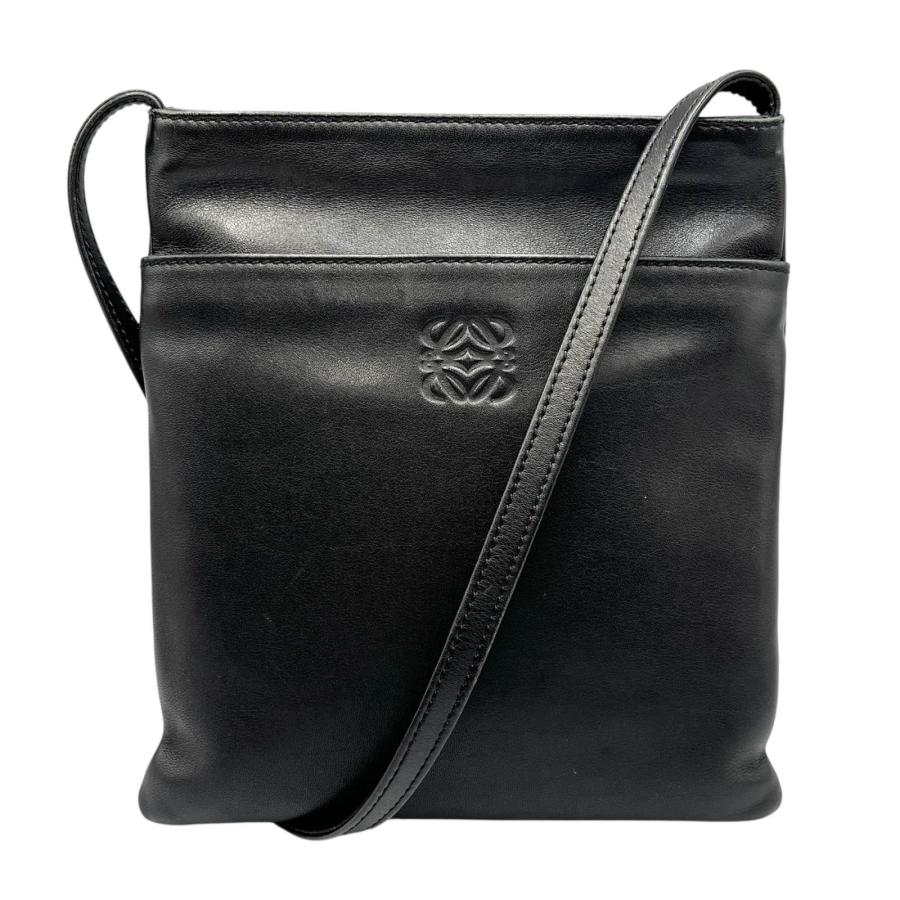 LOEWE ショルダーバッグ アナグラム レザー サコッシュ ブラック LOEWE（ロエベ） ☆ ショルダーバッグ アナグラム サコッシュ レザー