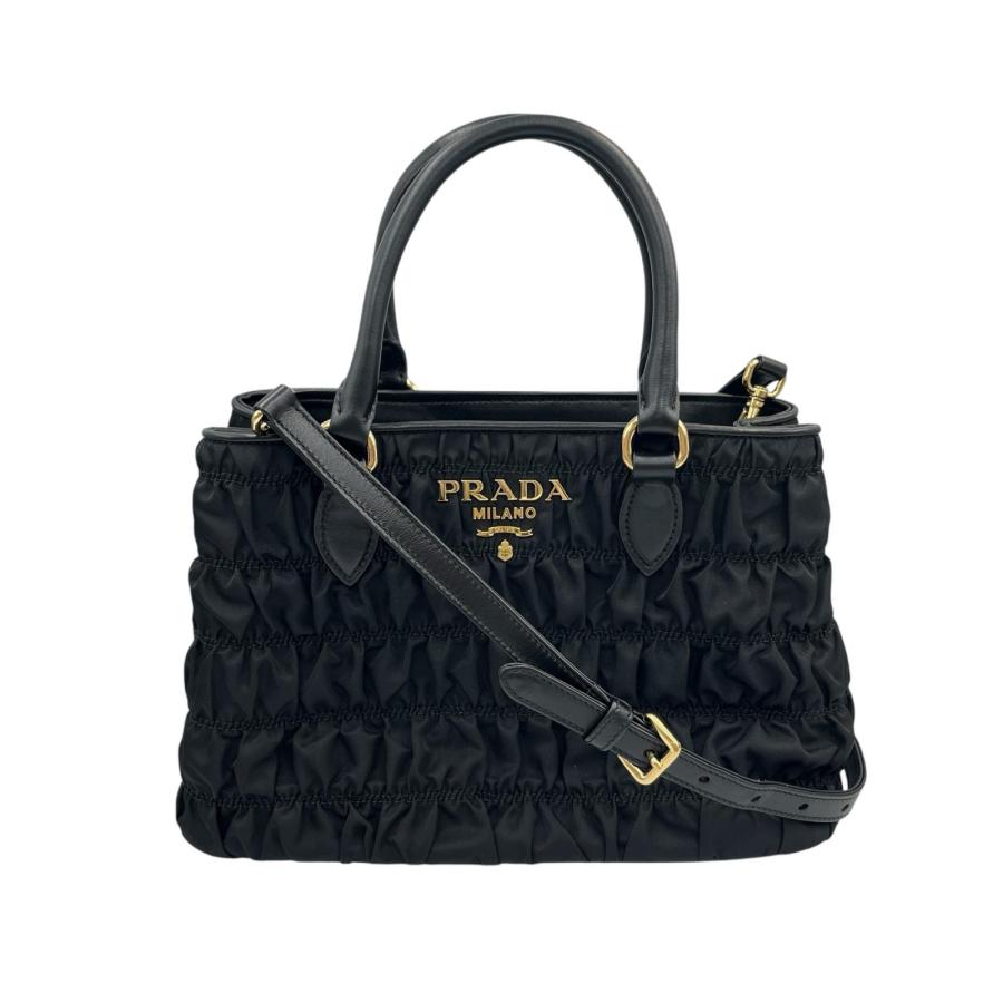 美品✨プラダ ナイロン ギャザー 2WAY ハンドバッグ ショルダー ブラック PRADA（プラダ） ハンドバッグ 2WAY ショルダーバッグ ギャザー