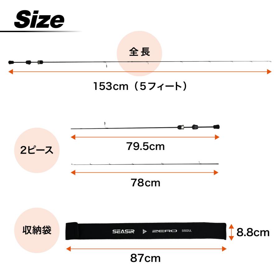 SEASIR モデルZEROS502 スピニングロッド 1.53m 5フィート UL 2ピース