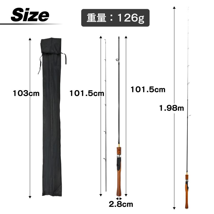 waku fimac スピニングロッド 1.98m 2ピース ULアクション カーボン素材 木目調グリップ 携帯型 釣り竿 |  | 03