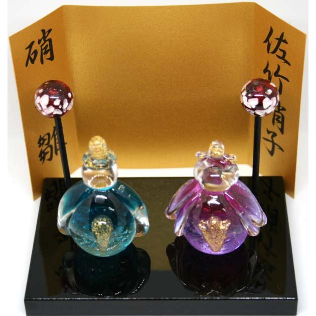 本金箔 硝子雛泡入り ひな人形 お雛様 雛飾り 木台付 ガラス細工