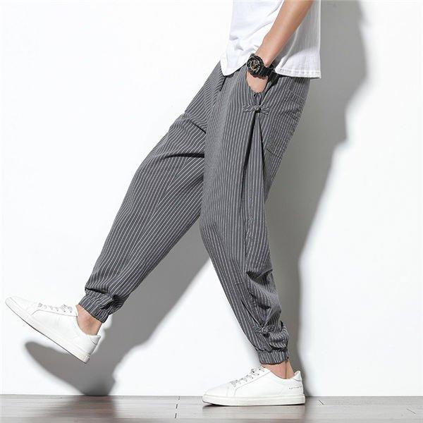 パンツ メンズ サルエル 夏 リネン 綿麻 ストライプ 大きいサイズ カジュアル 九分丈 ワイドパンツ ズボン ゆったり 送料無料 クロップドパンツ サイズ 3xl Fincalashigueras Com