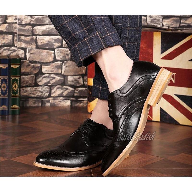 激安直営店 ビジネスシューズ 本革 紳士靴 ウイングチップ 通気 メンズ